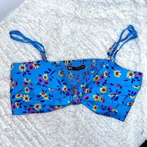 Zara Summer Sky blue floral crop top size small - Picture 3 of 5